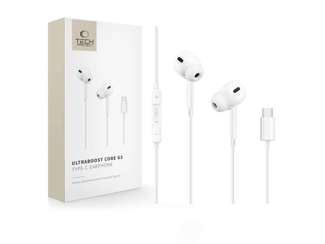 Auriculares con cable USB-C Tech-Protect Ultraboost Core G3 - Blanco