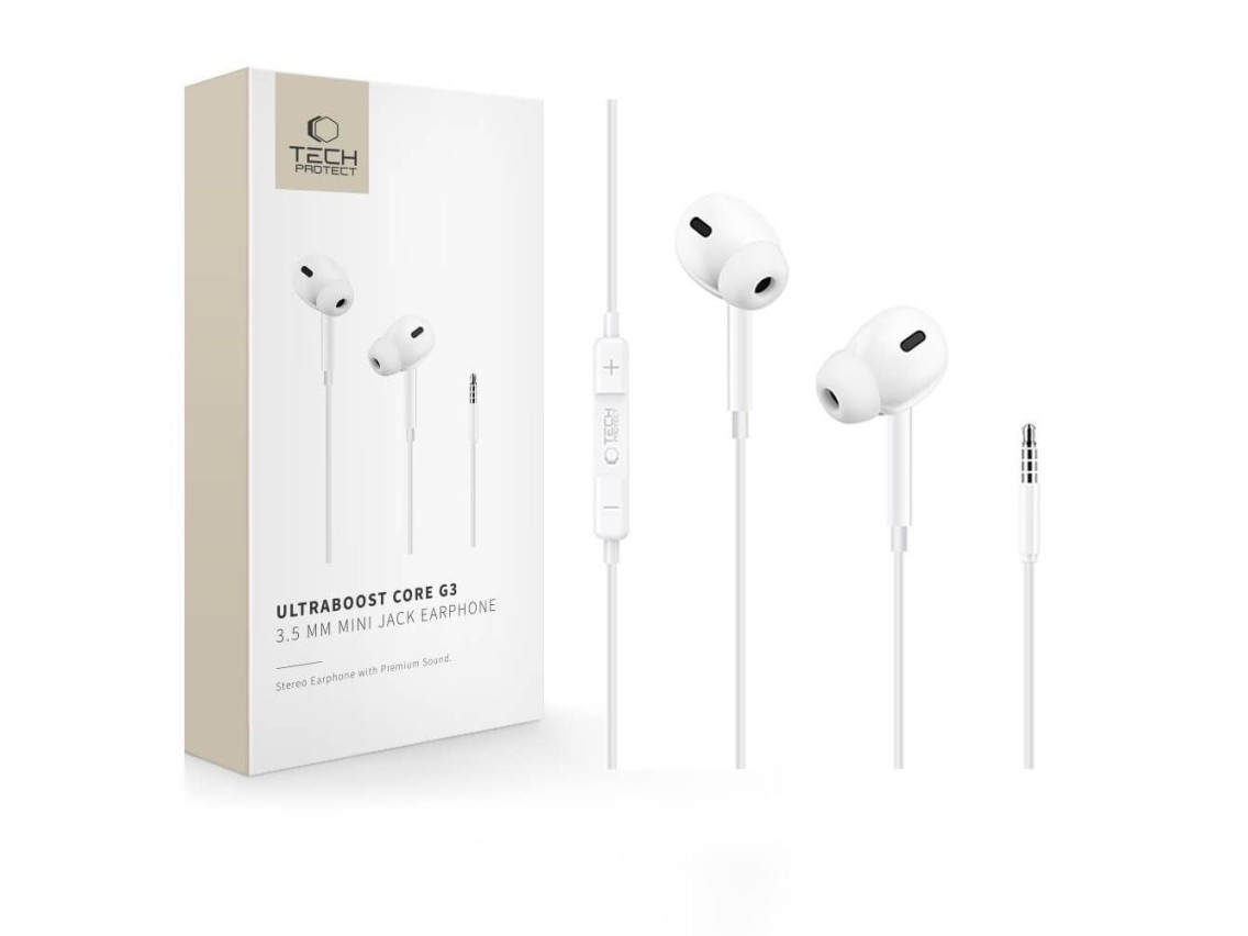 Fones de ouvido com fio Tech-Protect Ultraboost Core G3 Mini Jack - Branco