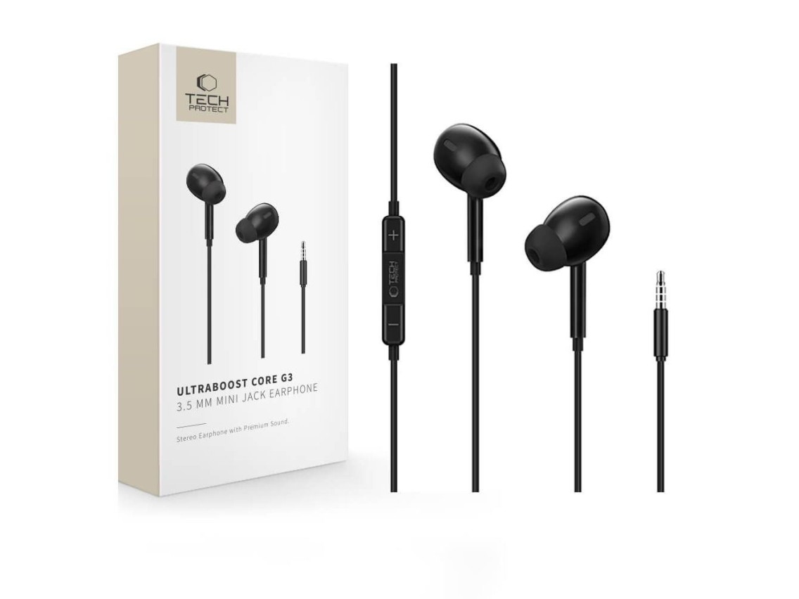 Auriculares con cable Tech-Protect Ultraboost Core G3 con conector mini - Negro