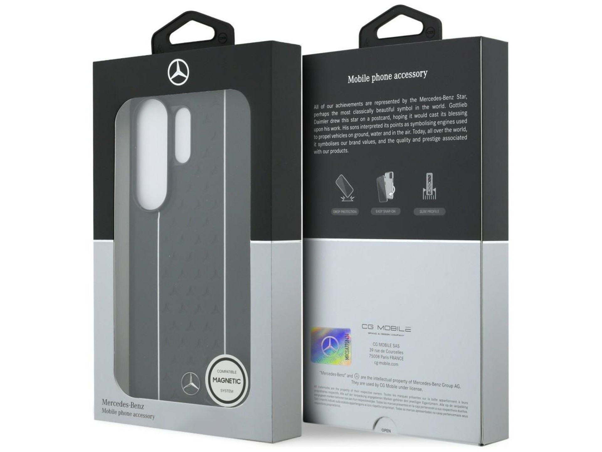 Capa MagSafe Mercedes Laurel Leaves com Listras Verticais para Samsung Galaxy S26 Ultra - Preto e Br