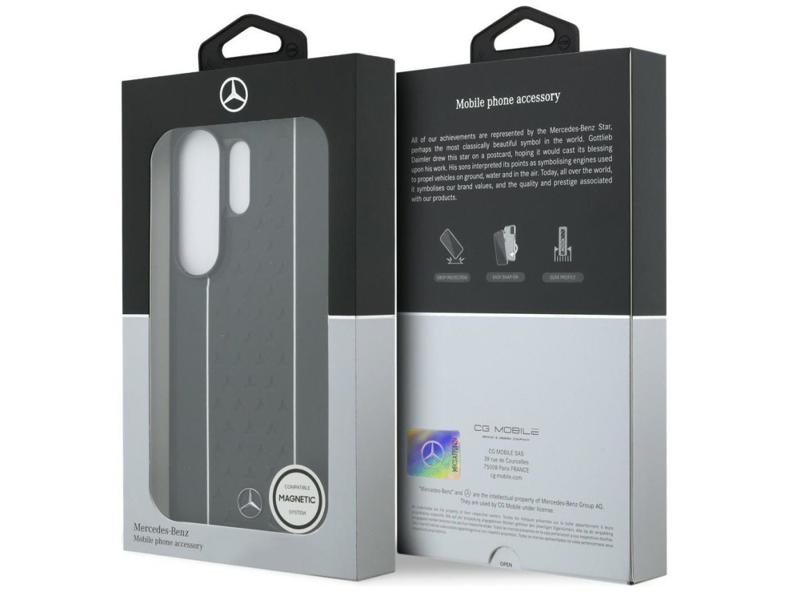 Capa MagSafe Mercedes Laurel Leaves com Listras Verticais para Samsung Galaxy S26 Ultra - Preto e Br