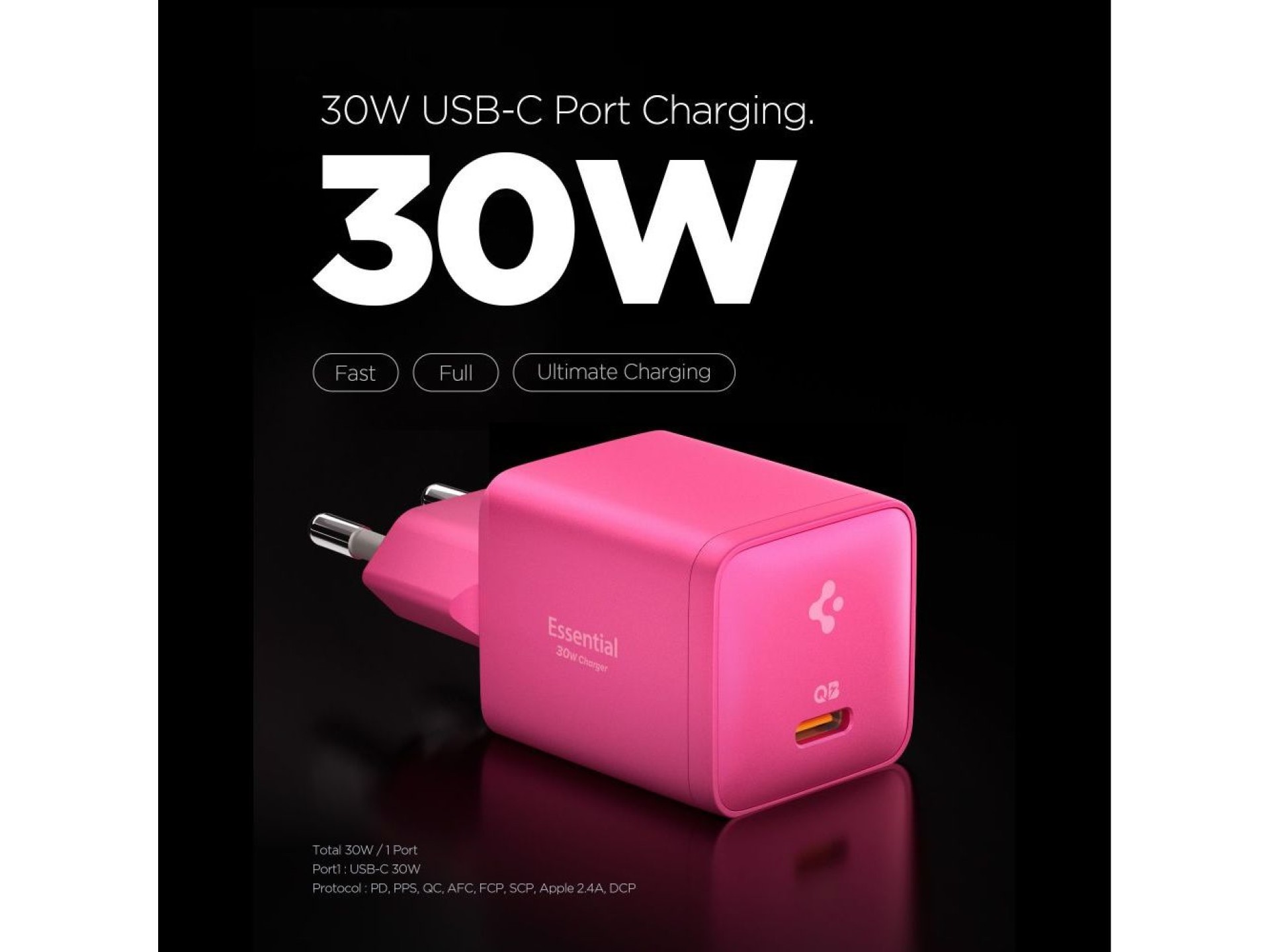 Spigen Essential EE301EU 1-Port 30W Wall Charger - Pink