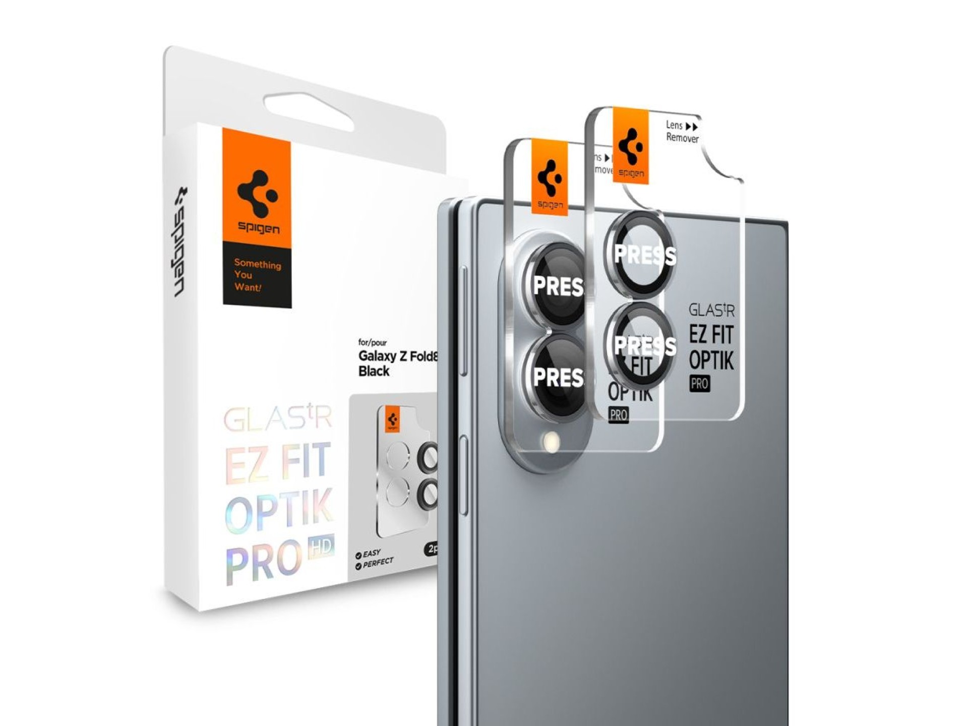 Kit com 2 capas protetoras para câmera Spigen Optik Pro HD para Samsung Galaxy Z Fold 8 - Preto