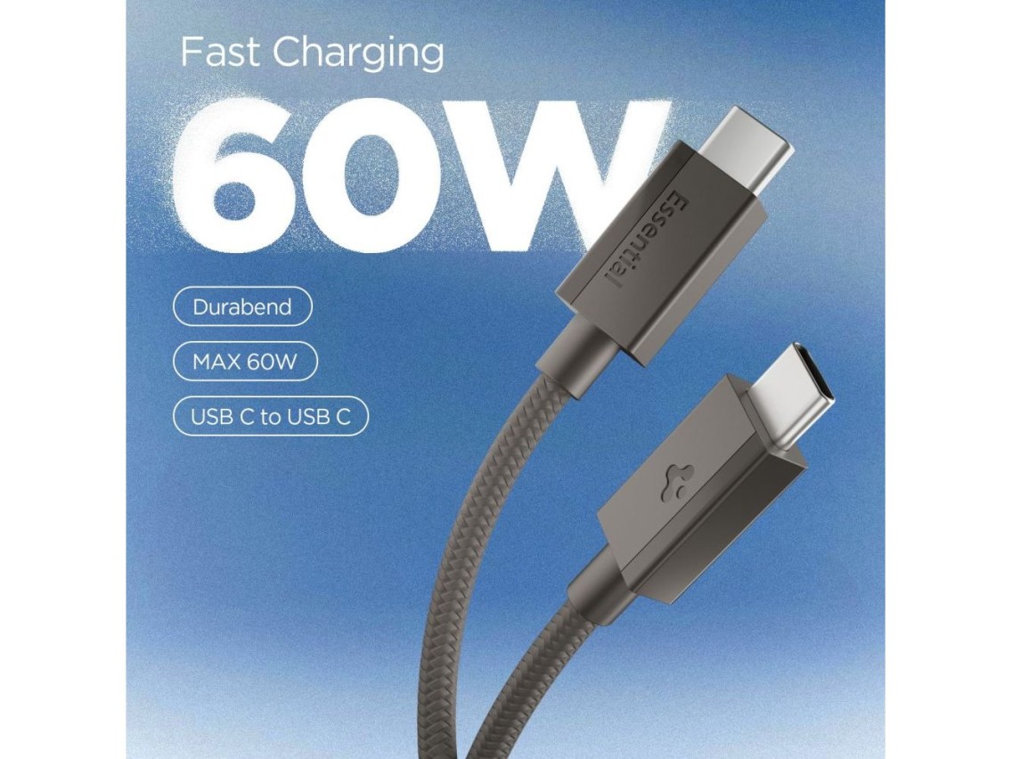 Cabo USB-C Spigen Essential EB6015CC 60W 150 cm - Cinza Escuro
