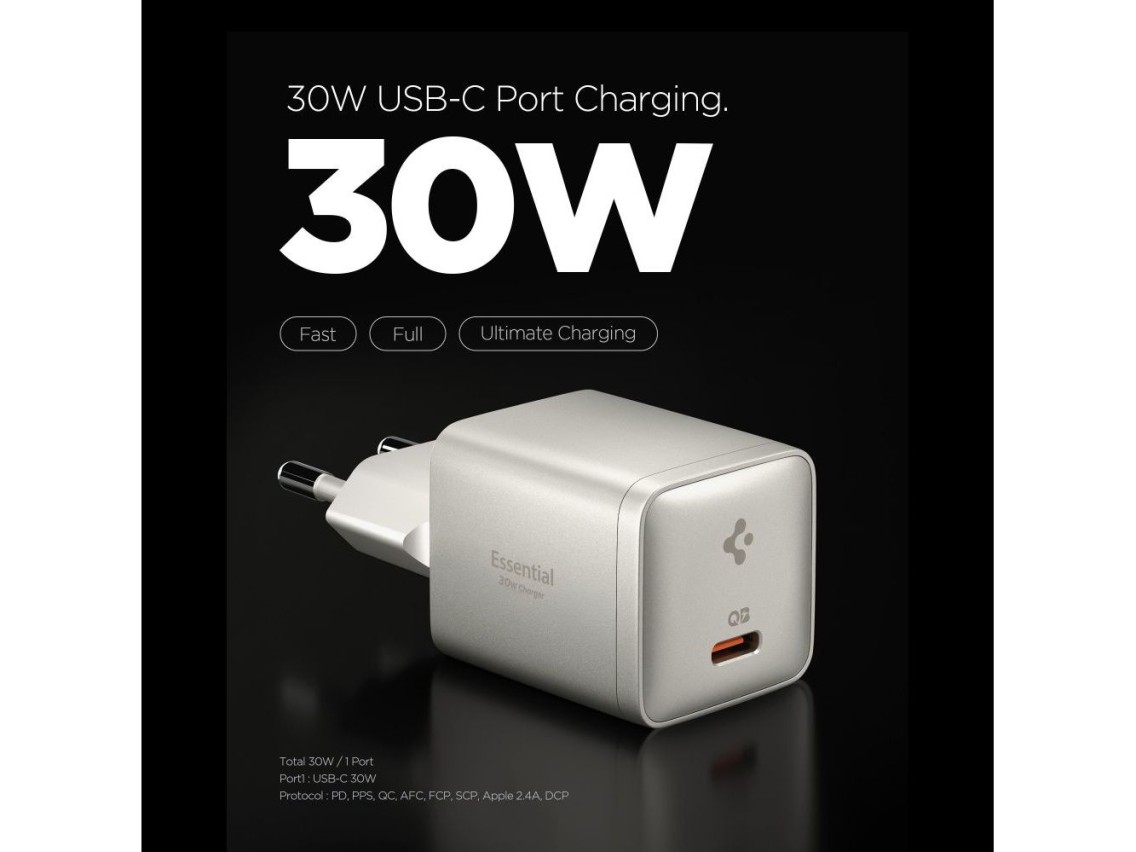 Cargador de pared Spigen Essential EE301EU de 1 puerto y 30 W - Titanio