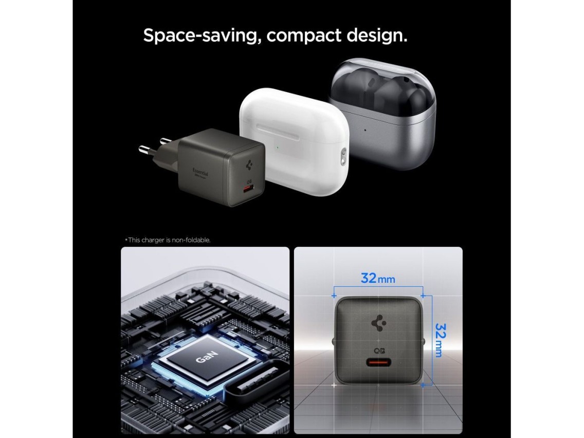 Carregador de parede Spigen Essential EE301EU de 1 porta e 30 W - Cinza escuro