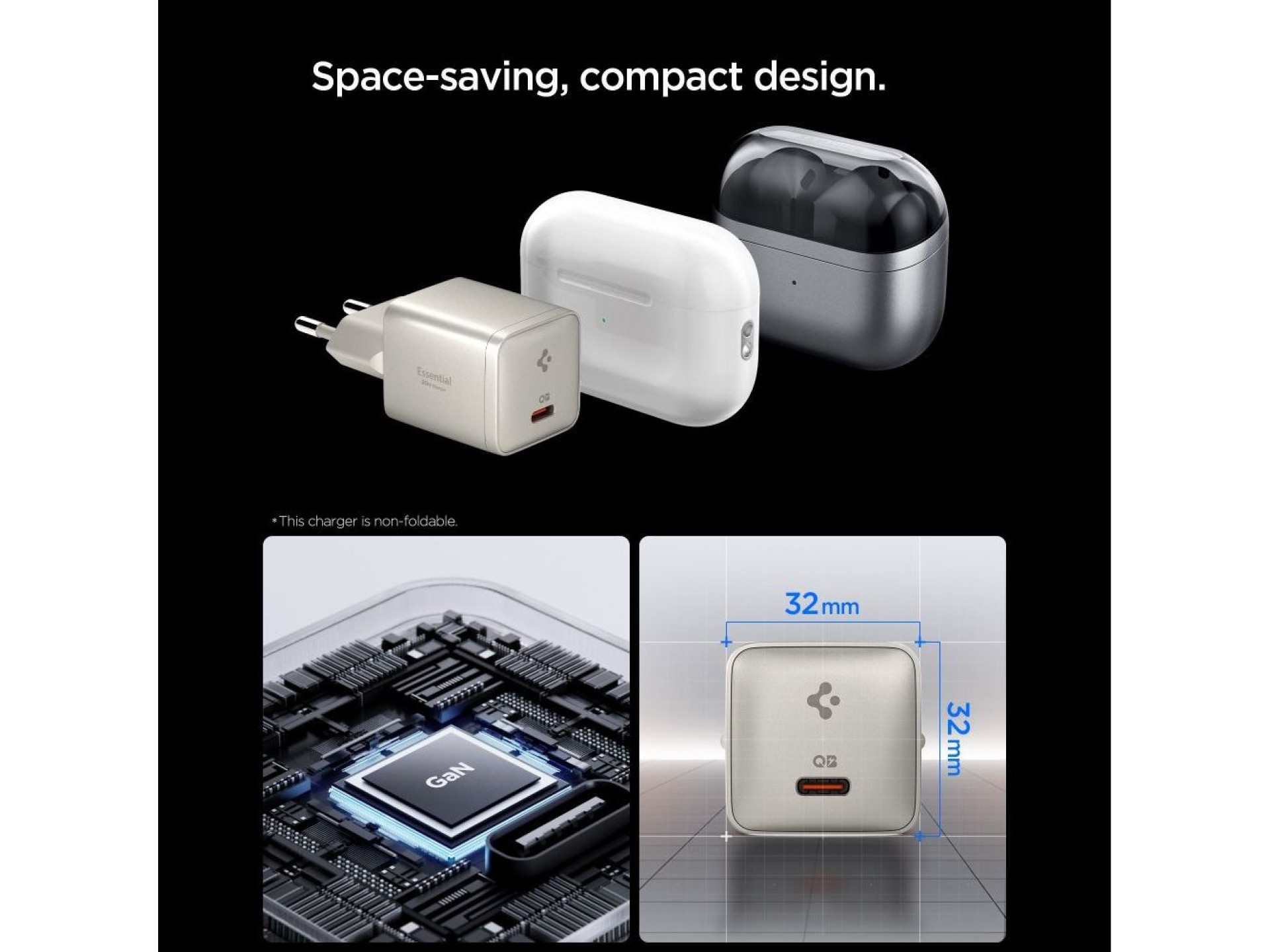 Carregador de parede Spigen Essential EE301EU de 30 W com 1 porta - Titânio