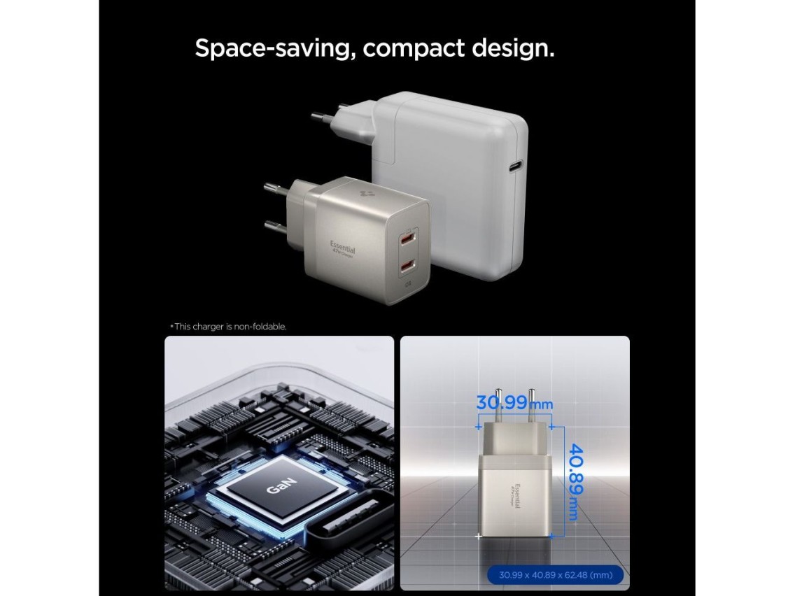 Spigen Essential EE472EU-GAN 2-Port 47W Wall Charger - Titanium