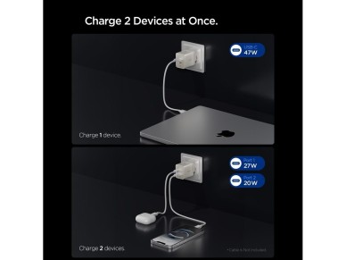 Spigen Essential EE472EU-GAN 2-Port 47W Wall Charger - Titanium Spigen Essential EE472EU-GAN 2-Port 47W Wall Charger - Titanium