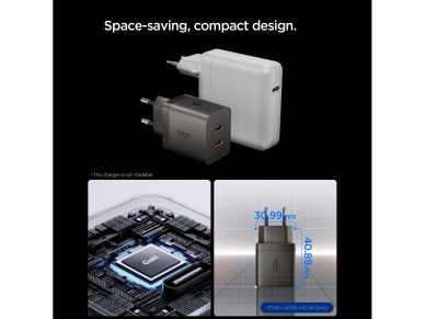Carregador de parede Spigen Essential EE472EU-GAN de 2 portas e 47 W - Cinza escuro
