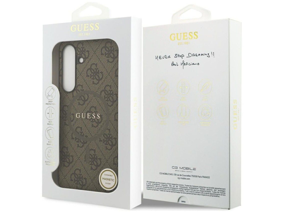 Funda Guess 4G Ring Classic Logo MagSafe para Samsung Galaxy S25 FE - marrón