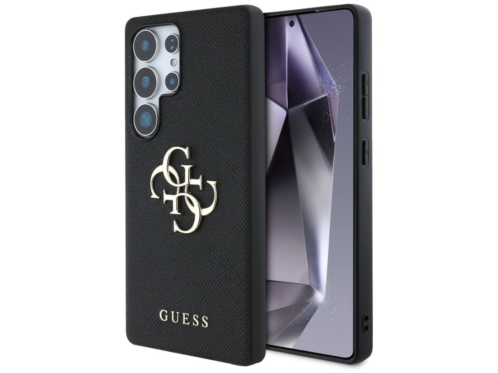 Capa Guess Granulada com Logo 4G Grande e Logo Clássico Pequeno para Samsung Galaxy S25 Ultra preta
