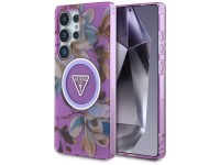 Capa Guess com glitter, flores e bot�es triangulares MagSafe para Samsung Galaxy S25 Ultra - roxa