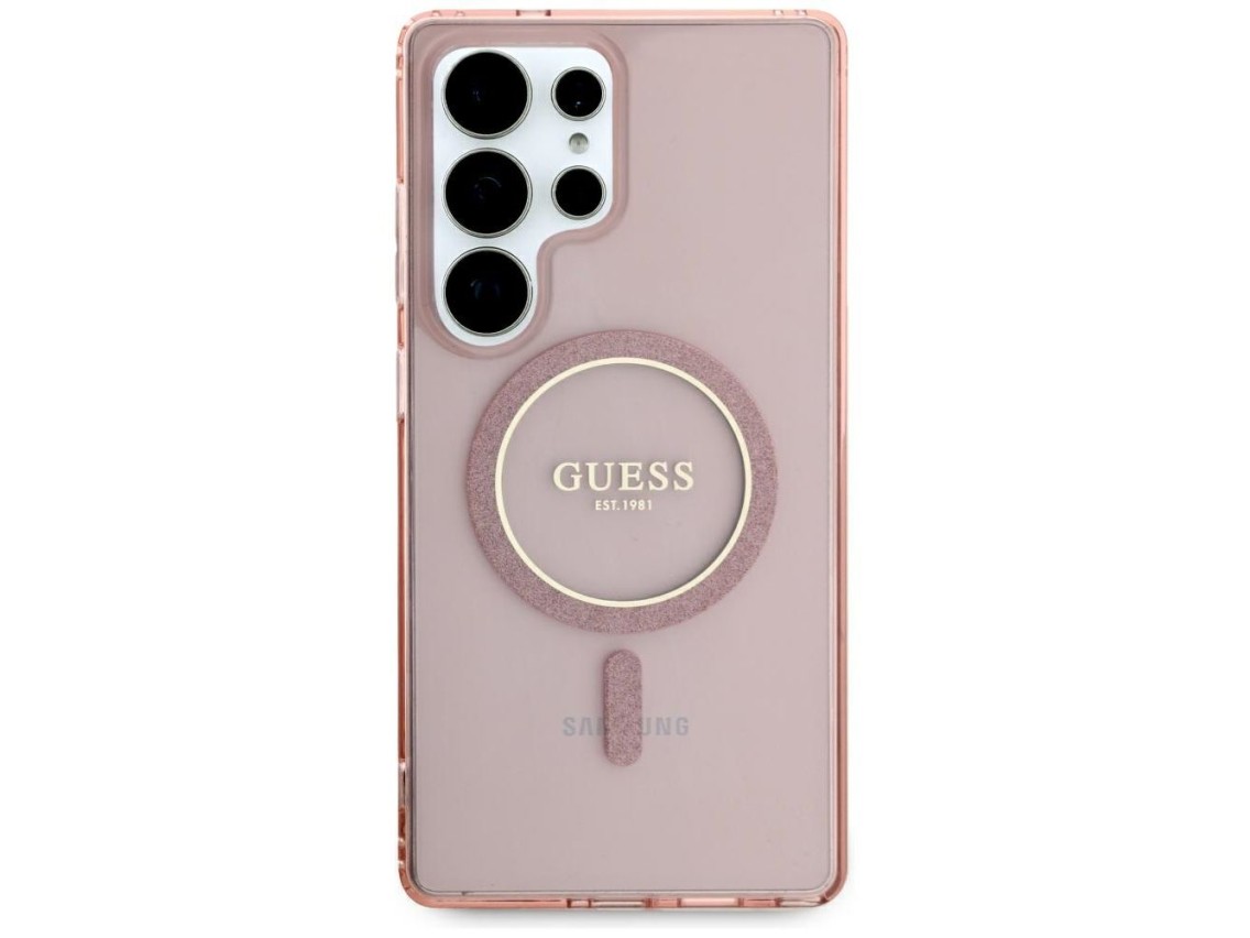 Guess Glitter Circle Classic Logo MagSafe case for Samsung Galaxy S25 Ultra - pink