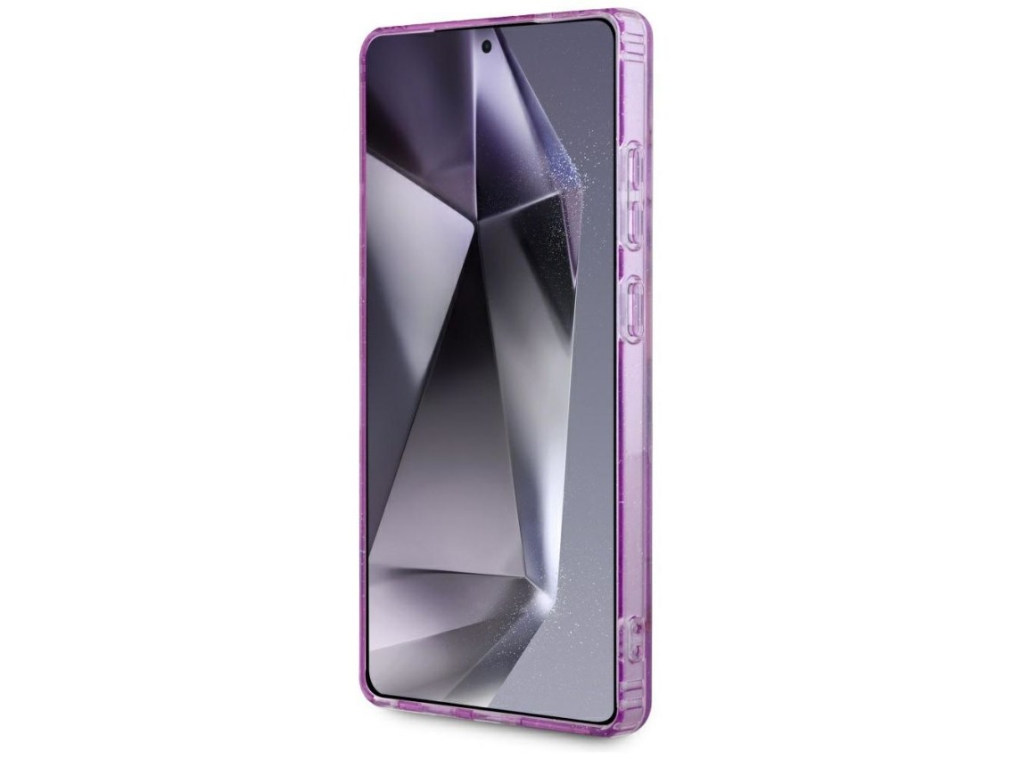 Guess Glitter Flowers Triangle Buttons MagSafe case for Samsung Galaxy S25 Ultra - purple