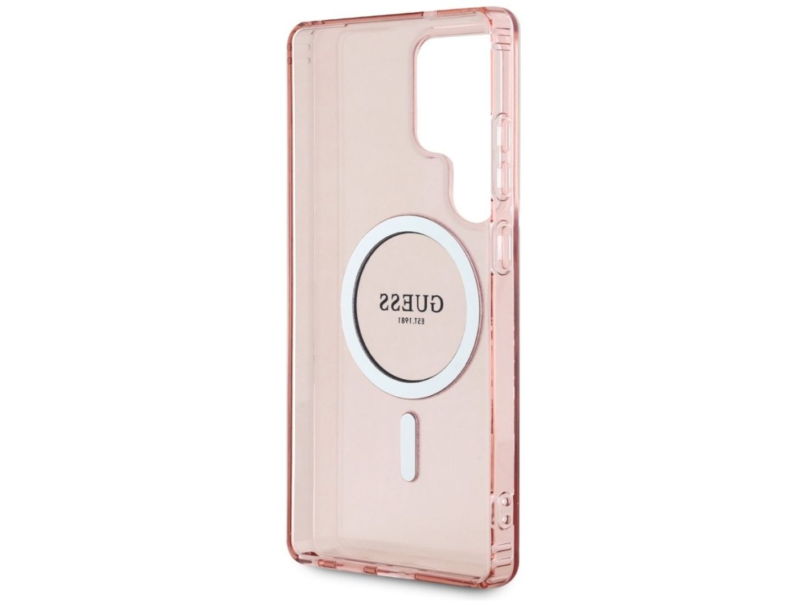Capa MagSafe Guess Glitter Circle Classic Logo para Samsung Galaxy S25 Ultra - rosa