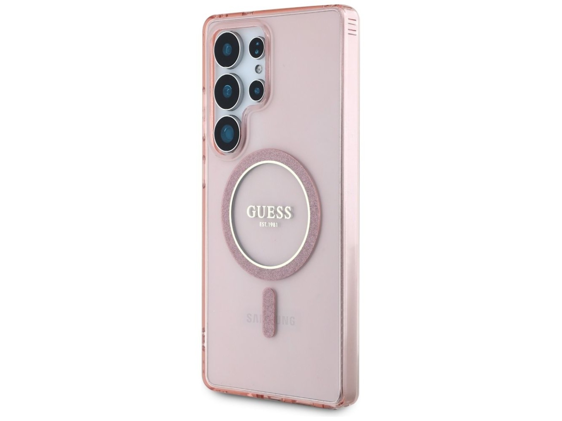 Capa MagSafe Guess Glitter Circle Classic Logo para Samsung Galaxy S25 Ultra - rosa