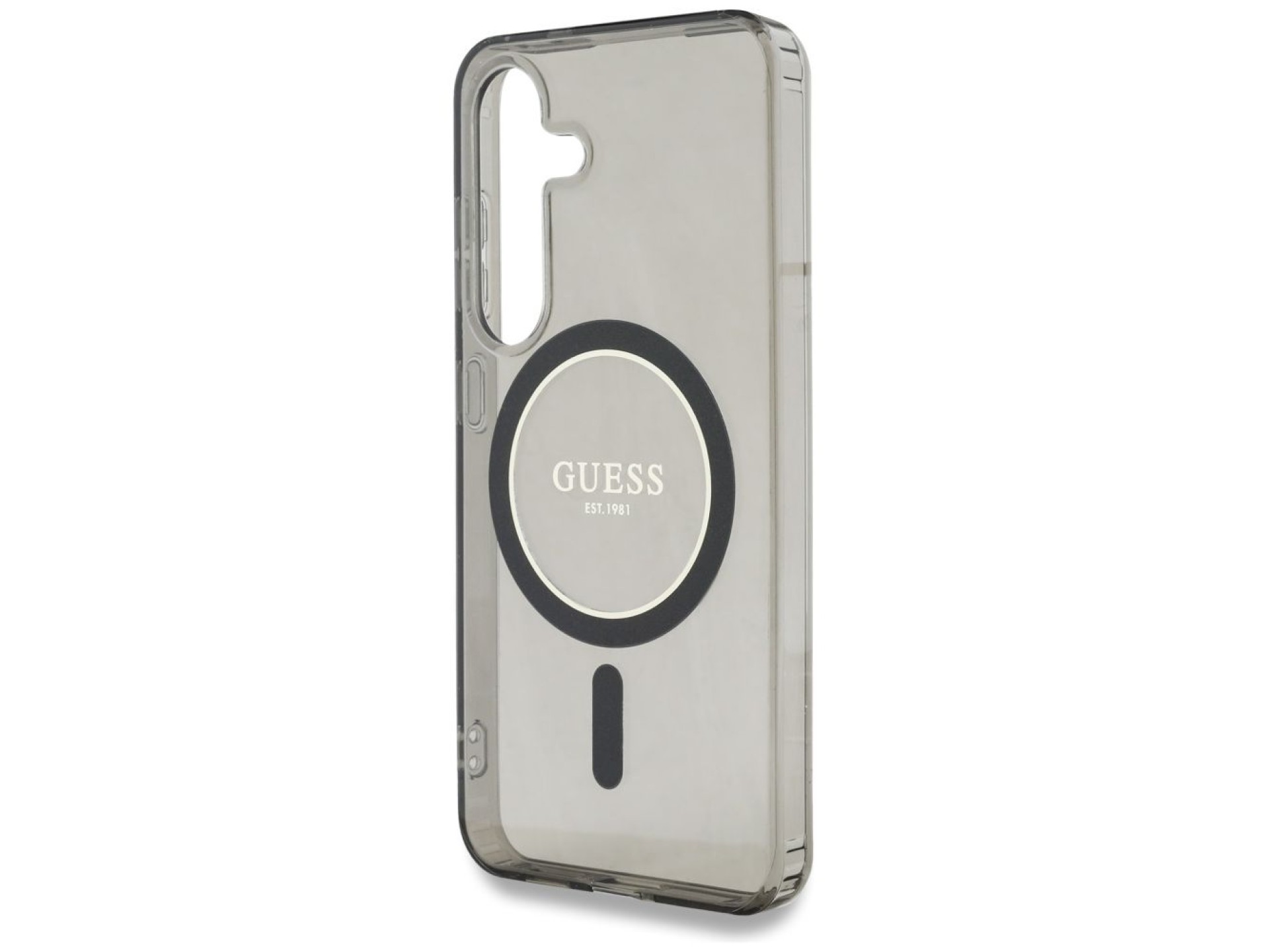 Capa MagSafe Guess Glitter Circle Classic Logo para Samsung Galaxy S25 - preta