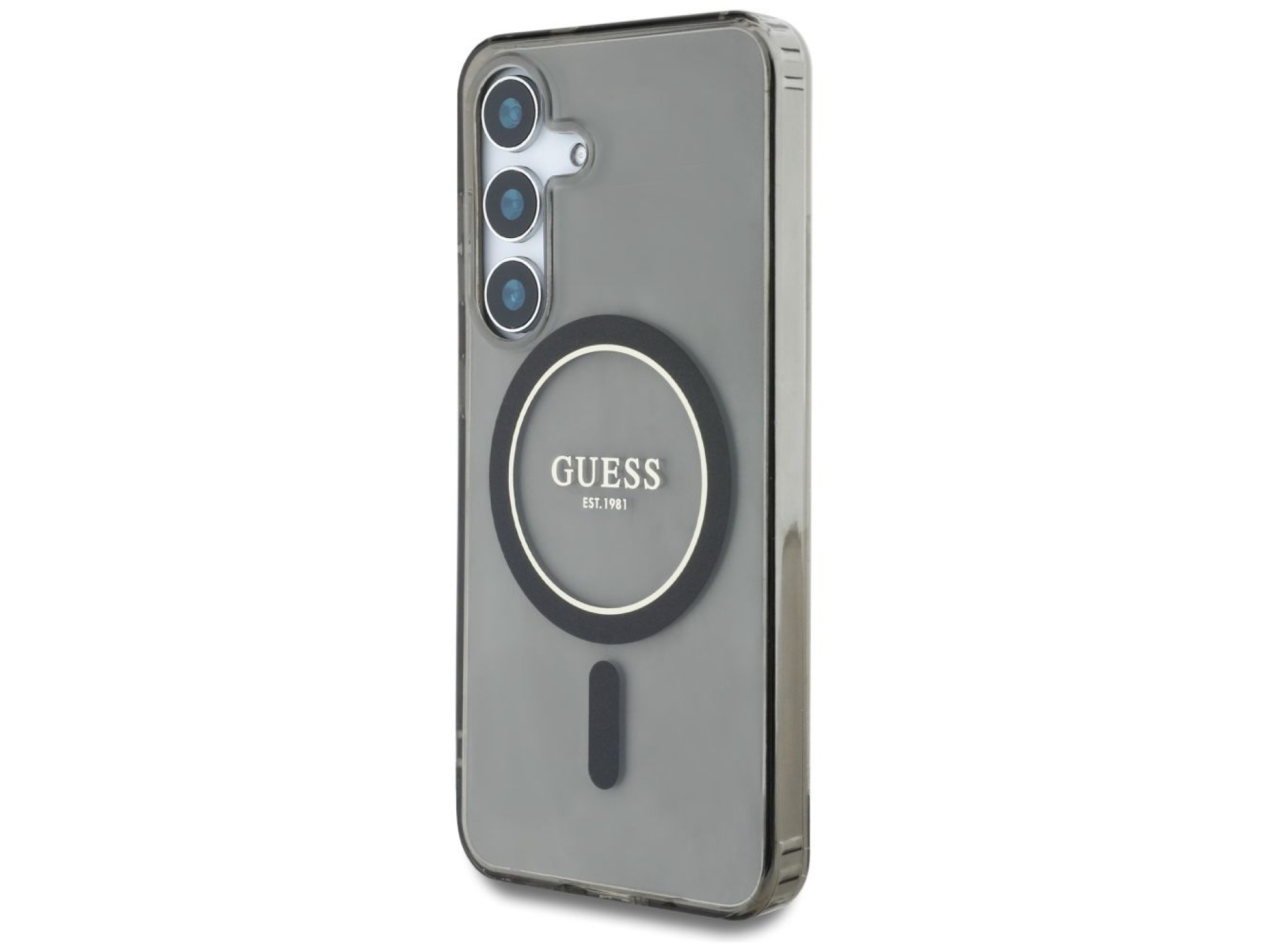 Capa MagSafe Guess Glitter Circle Classic Logo para Samsung Galaxy S25 - preta