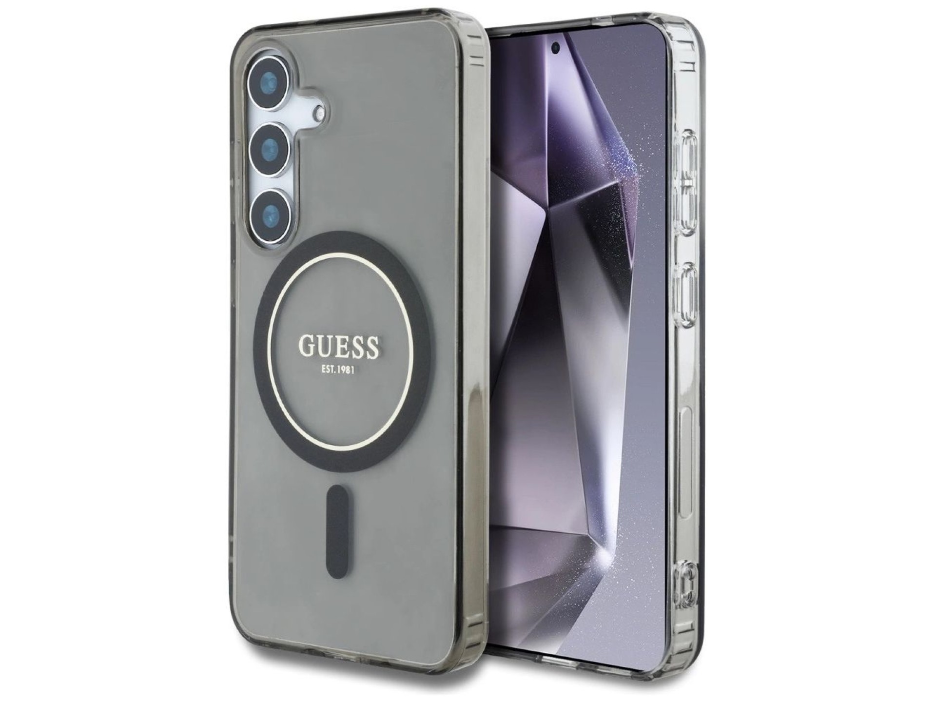 Capa MagSafe Guess Glitter Circle Classic Logo para Samsung Galaxy S25 - preta