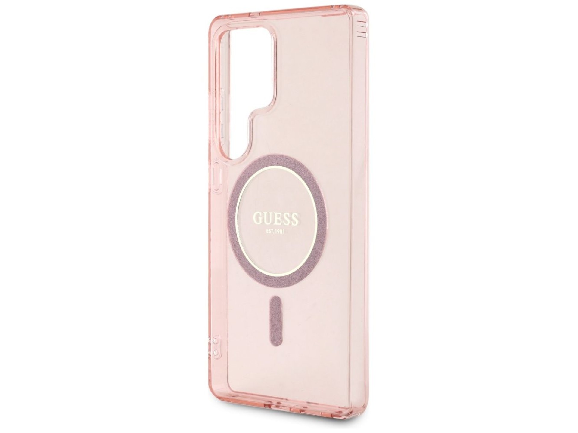 Funda Guess Glitter Circle Classic Logo MagSafe para Samsung Galaxy S25 Ultra - rosa