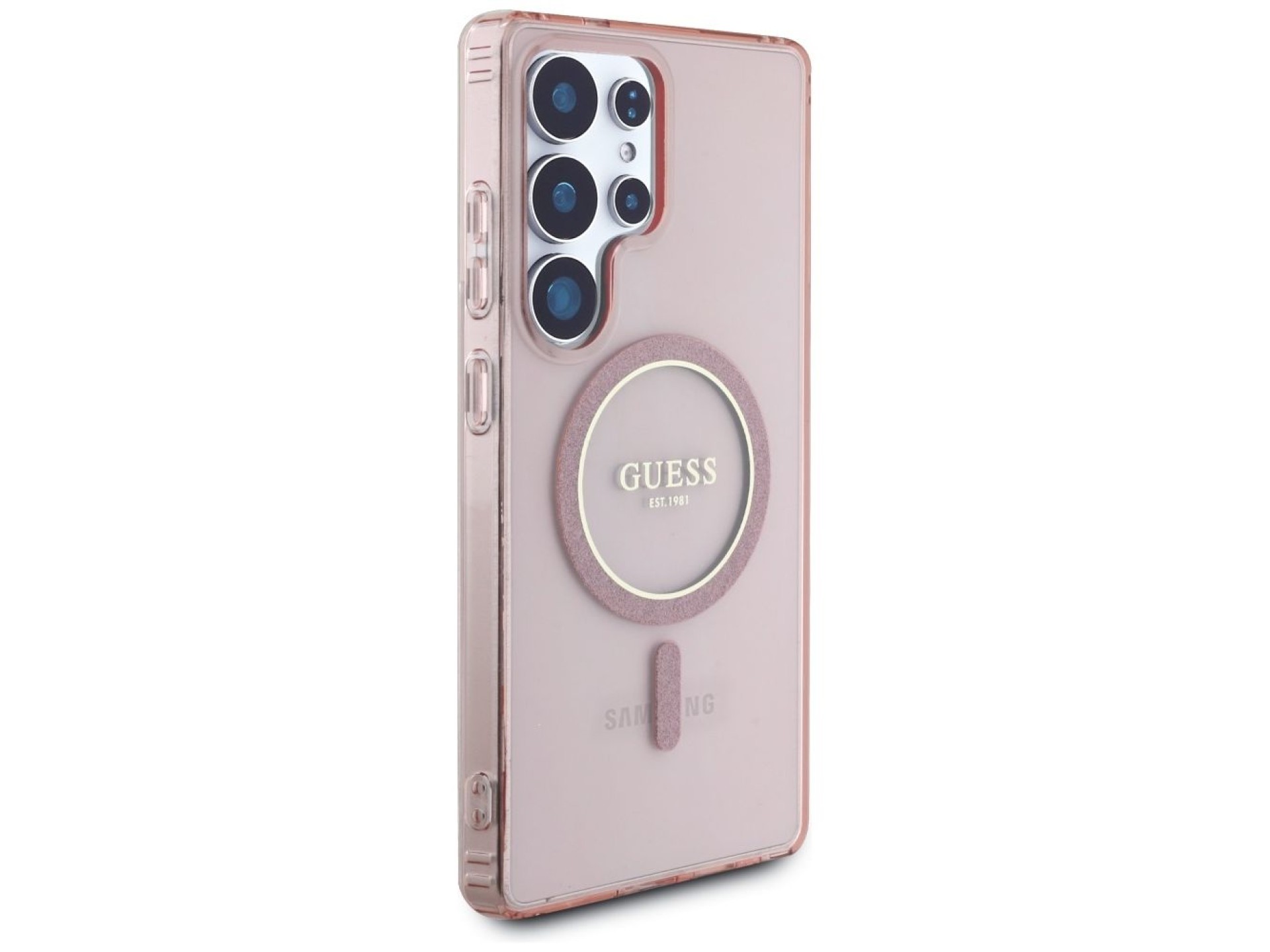 Capa MagSafe Guess Glitter Circle Classic Logo para Samsung Galaxy S25 Ultra - rosa