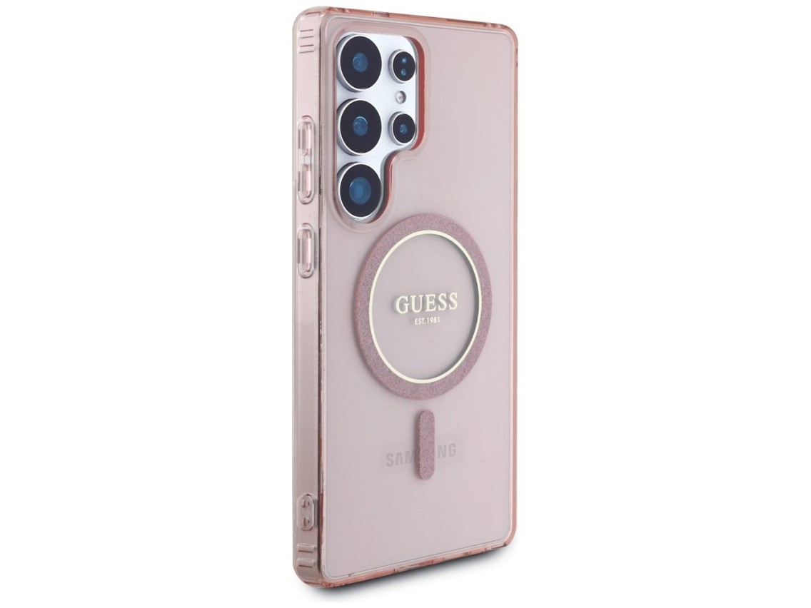 Guess Glitter Circle Classic Logo MagSafe case for Samsung Galaxy S25 Ultra - pink