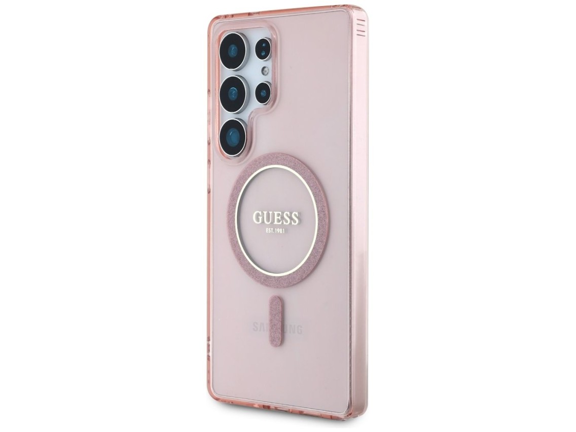 Guess Glitter Circle Classic Logo MagSafe case for Samsung Galaxy S25 Ultra - pink
