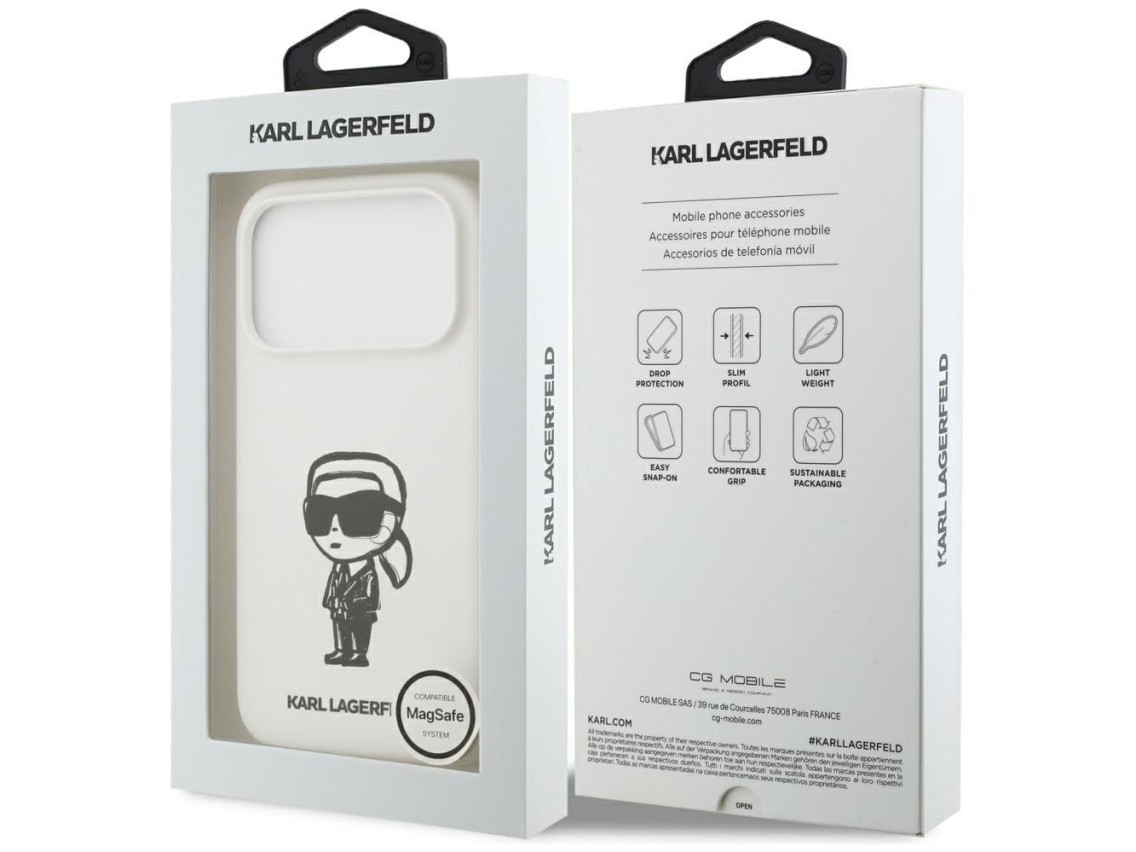 Karl Lagerfeld Silicone Karl Sketch & Logo MagSafe Case for iPhone 17 Pro - White