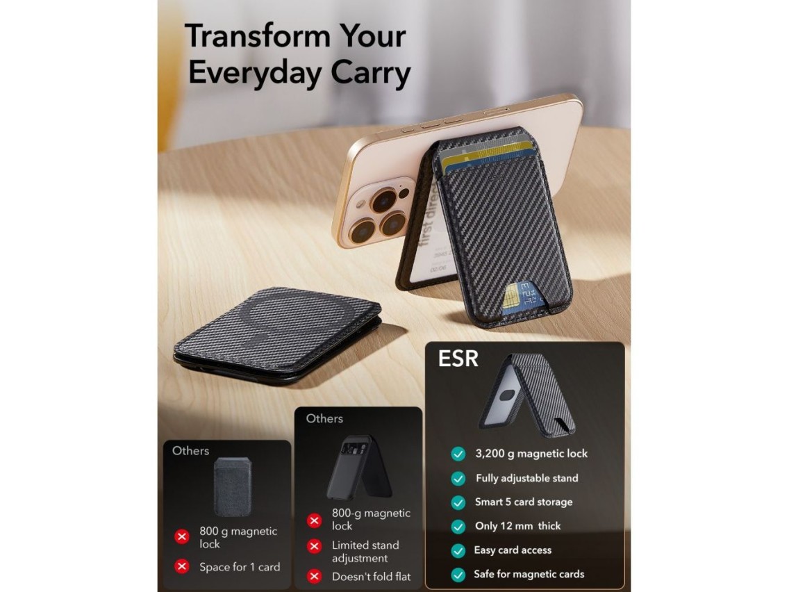 ESR Classic Carteira Magnética RFID MagSafe para Celular - Preta