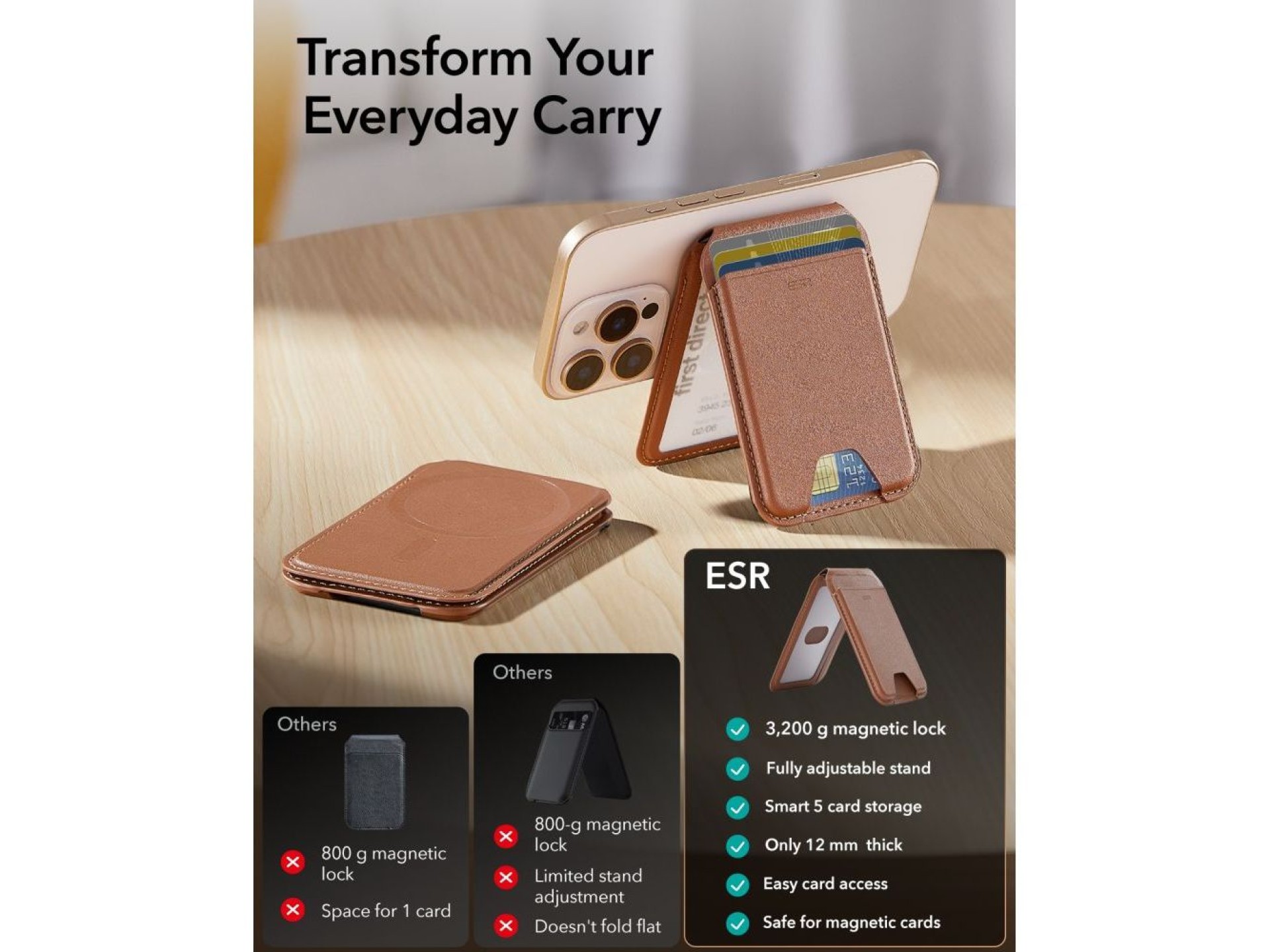ESR Classic RFID Magnetic Wallet Stand MagSafe for Phone - Brown