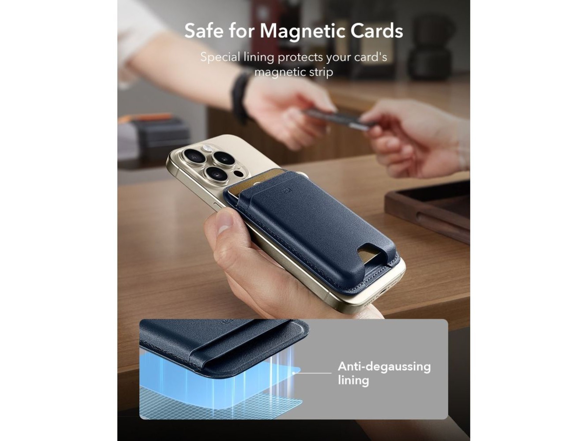 Carteira magnética ESR Classic RFID MagSafe para celular - Azul marinho
