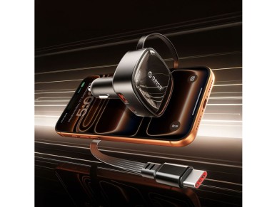 Carregador veicular Orico FC-66-1A2C de 66 W com cabo USB-C retrátil integrado - Preto Carregador veicular Orico FC-66-1A2C de 66 W com cabo USB-C retrátil integrado - Preto
