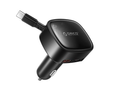 Carregador veicular Orico FC-66-1A2C de 66 W com cabo USB-C retrátil integrado - Preto Carregador veicular Orico FC-66-1A2C de 66 W com cabo USB-C retrátil integrado - Preto