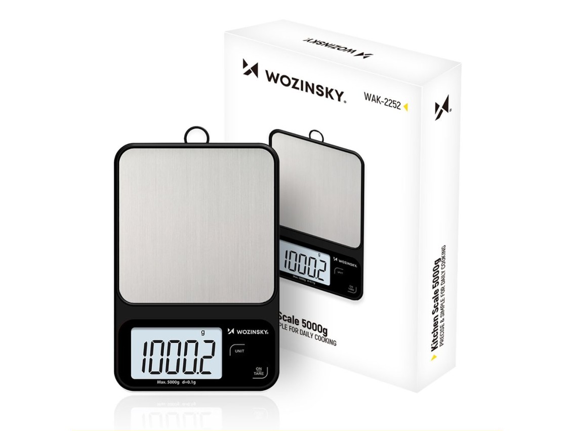 Balança de cozinha Wozinsky WAK-2252, precisa, com visor LCD grande e capacidade de até 5 kg - preta