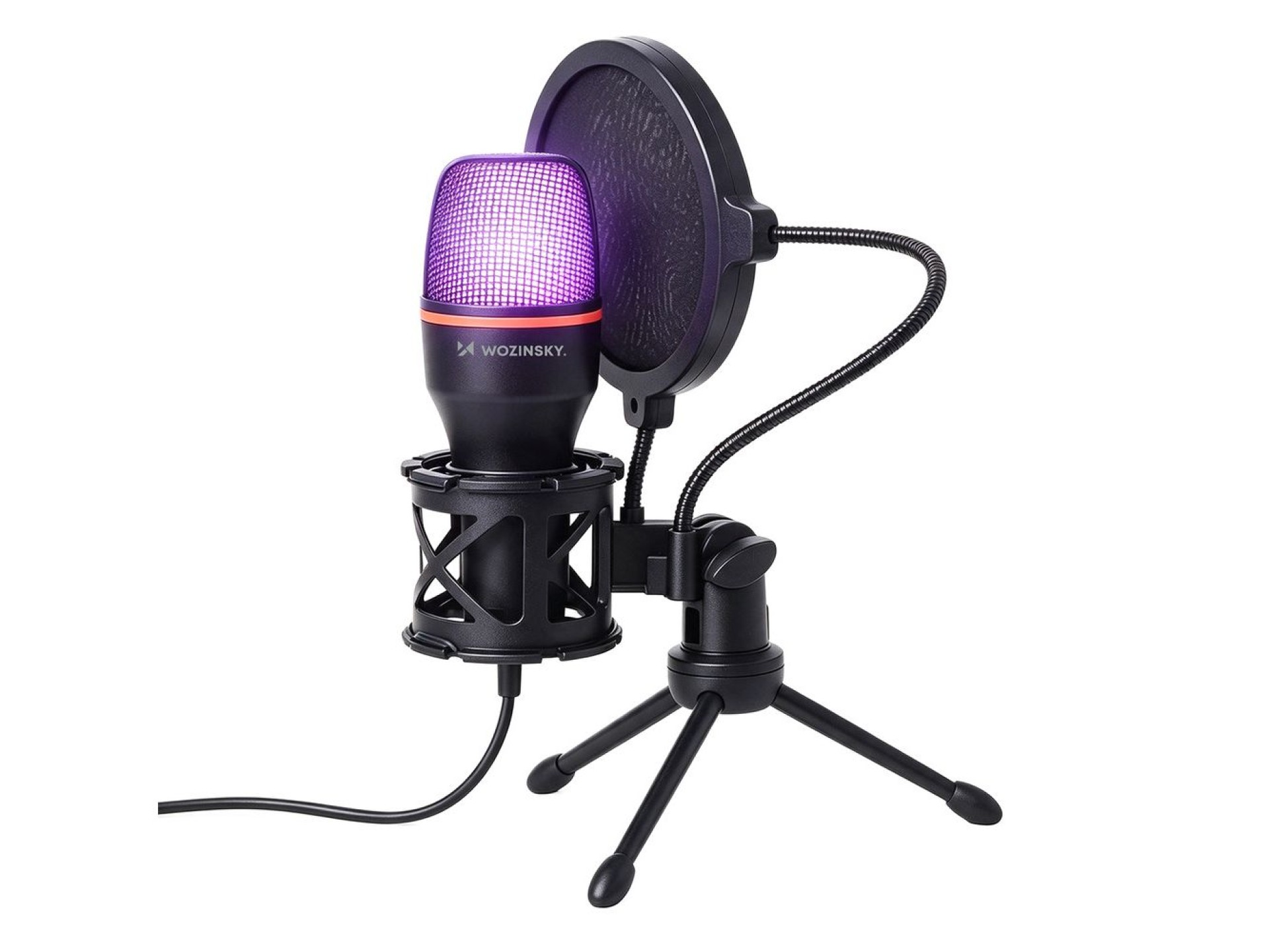Microfone USB para jogos Wozinsky Studio com suporte RGB - Preto