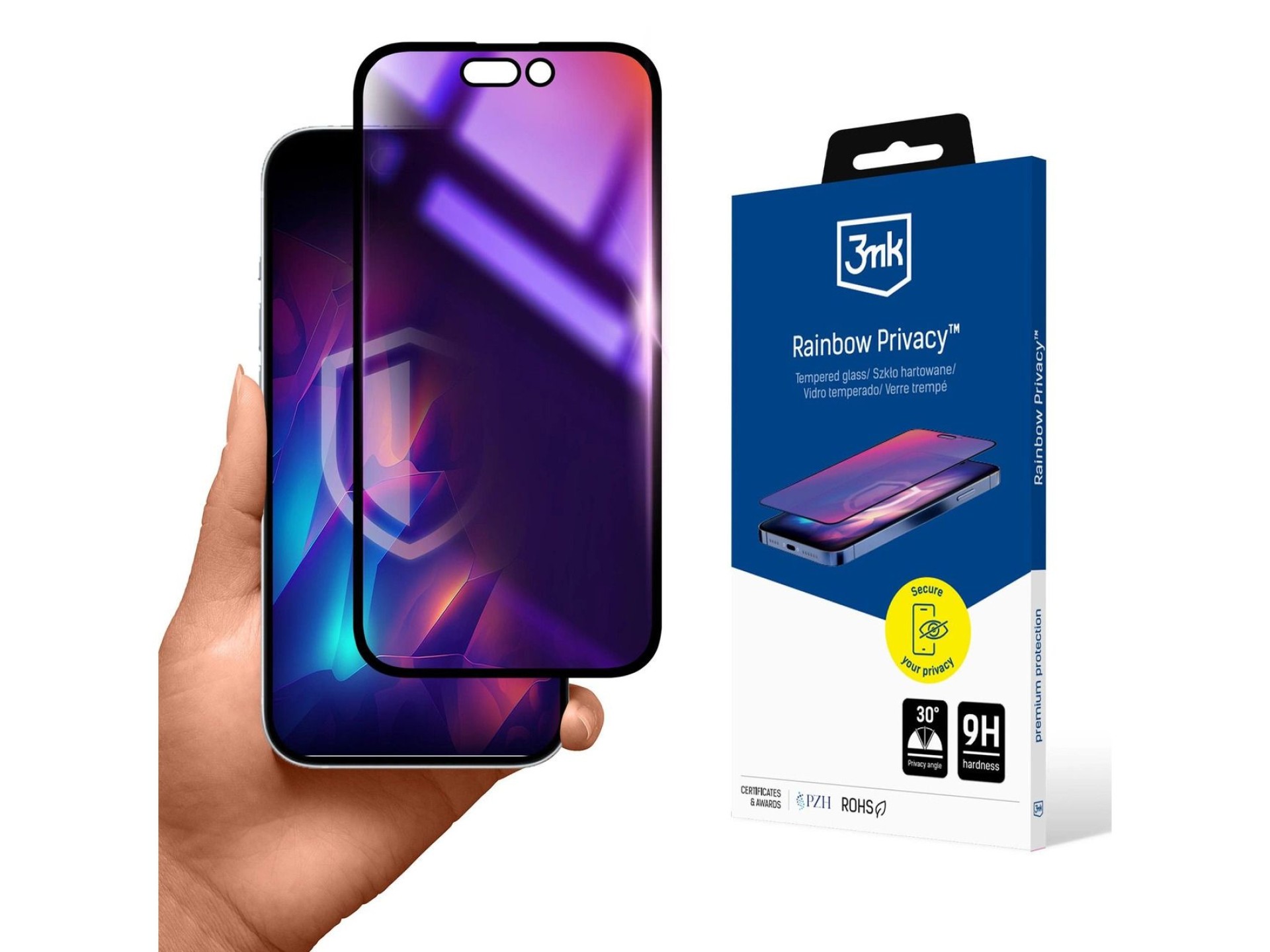 Película de vidro temperado 3mk Rainbow para privacidade do Apple iPhone 15 Pro Max
