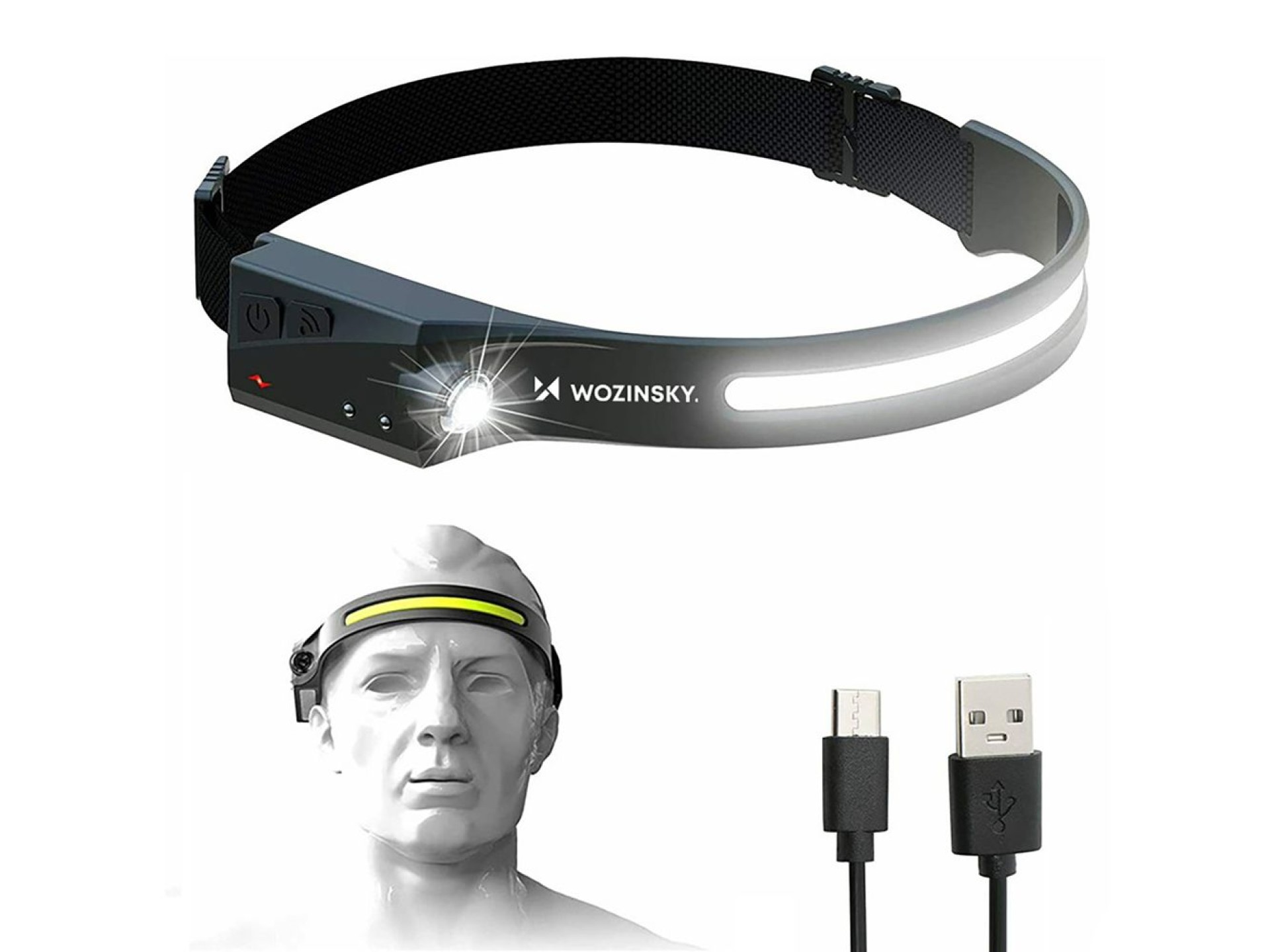 Linterna frontal LED CREE Wozinsky WLC-1200 de 350 lm con clasificación IPX4 y sensor de movimiento