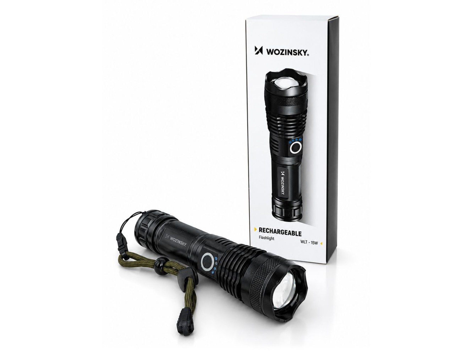 Wozinsky WLT-15W 15W 1500lm CREE IP65 Tactical Flashlight with Adjustable Beam - Black