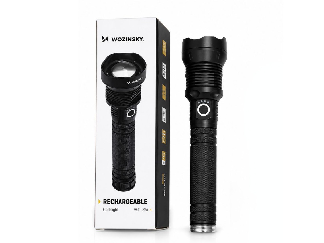 Wozinsky WLT-20W tactical flashlight 20 W 2000 lm CREE diodes IP65 with adjustable beam - black