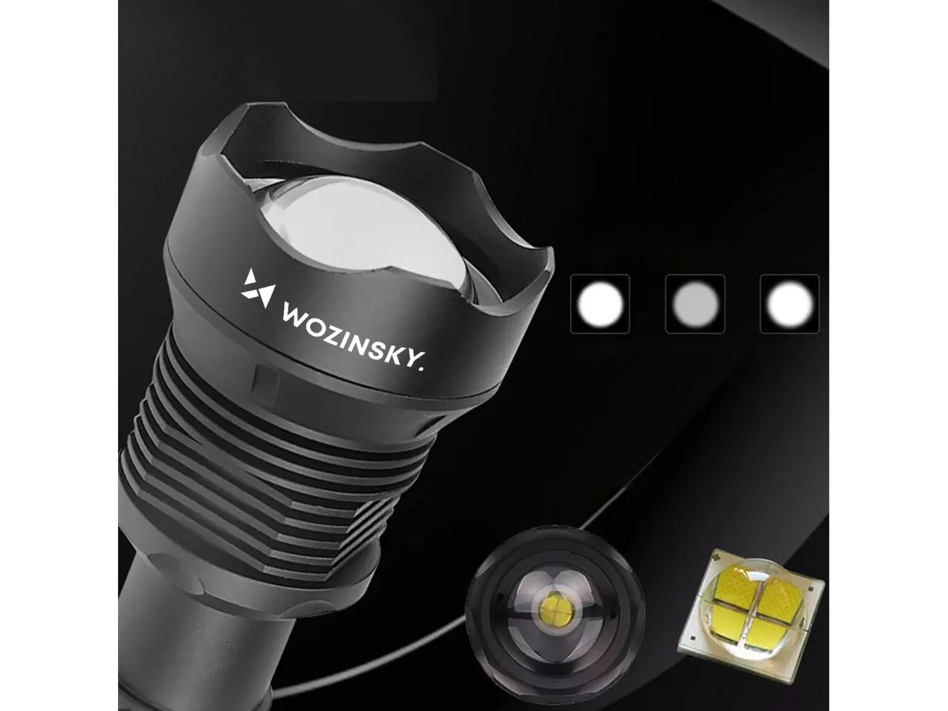 Wozinsky WLT-20W tactical flashlight 20 W 2000 lm CREE diodes IP65 with adjustable beam - black