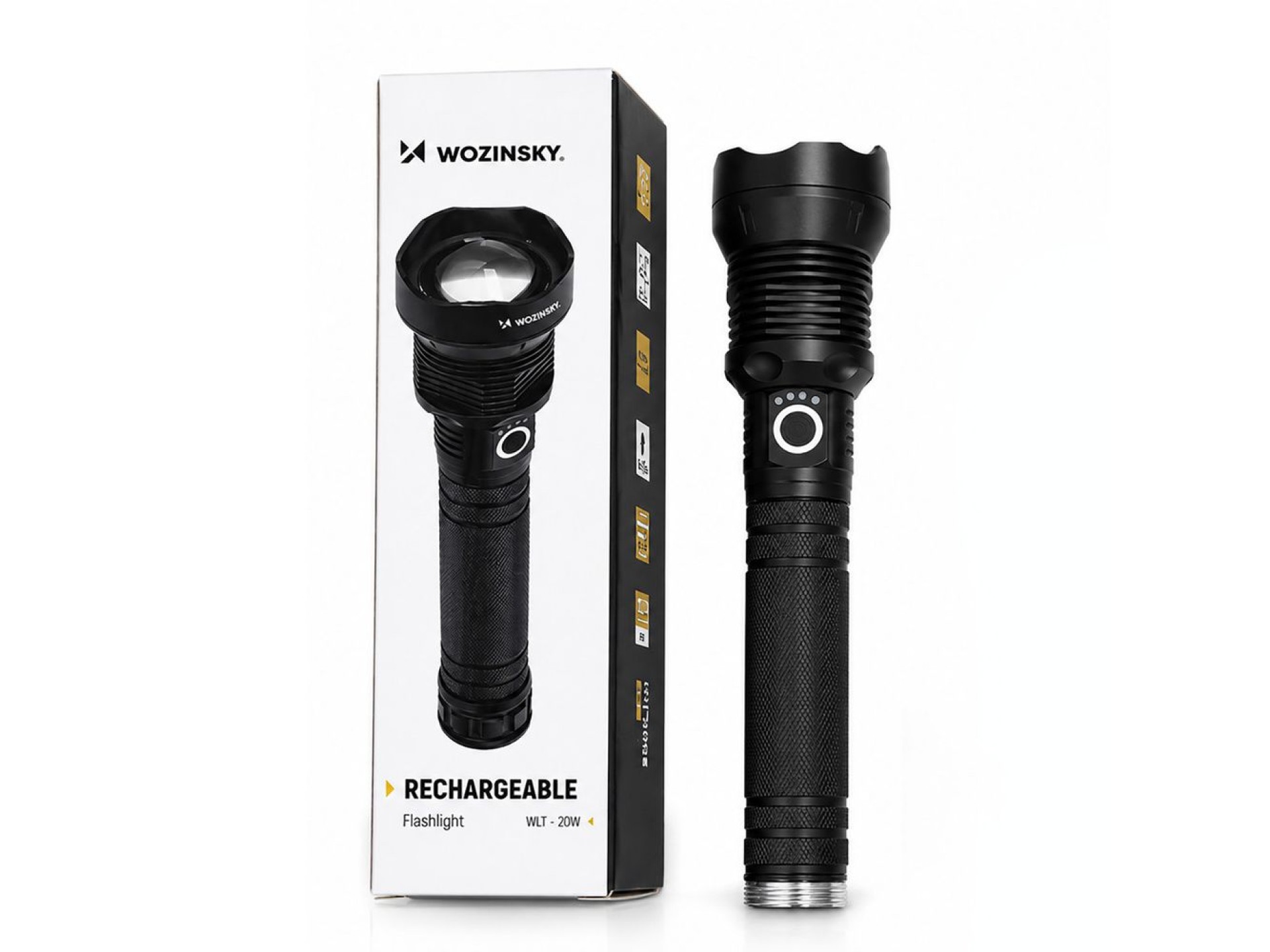Wozinsky WLT-20W tactical flashlight 20 W 2000 lm CREE diodes IP65 with adjustable beam - black