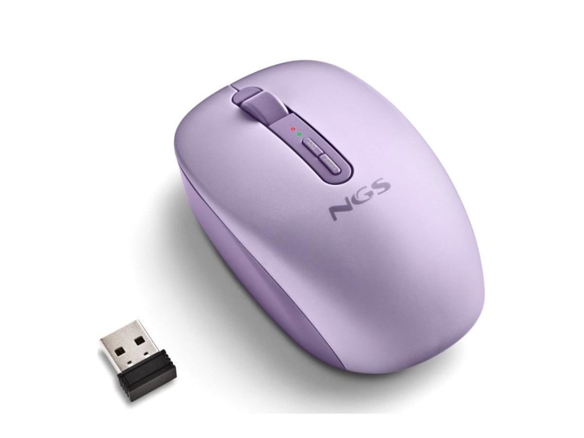 Mouse ergonômico sem fio NGS Fog Dual FOGDUALPURPLE Silencioso/ Até 1600 DPI/ Roxo