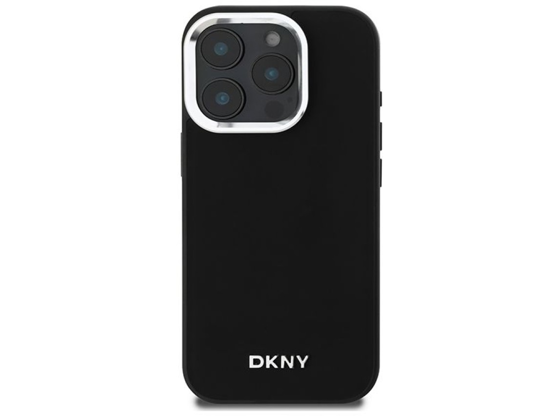 Capa DKNY Plain Silver Logo MagSafe para iPhone 16 Pro - Preta