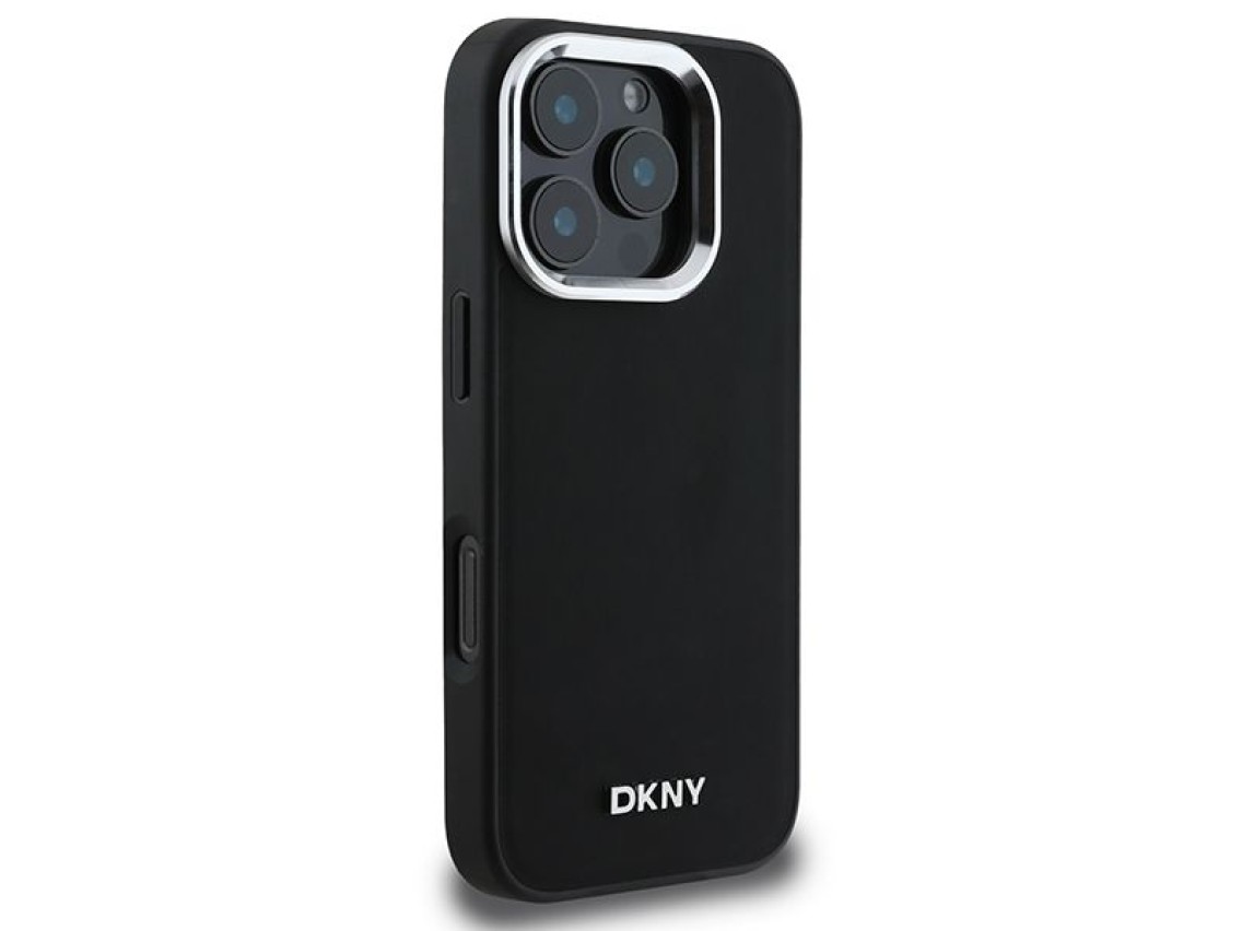 Capa DKNY Plain Silver Logo MagSafe para iPhone 16 Pro - Preta