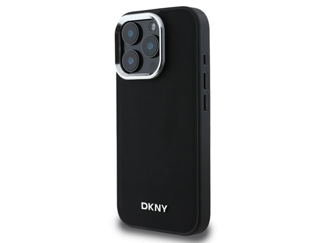 Capa DKNY Plain Silver Logo MagSafe para iPhone 16 Pro - Preta
