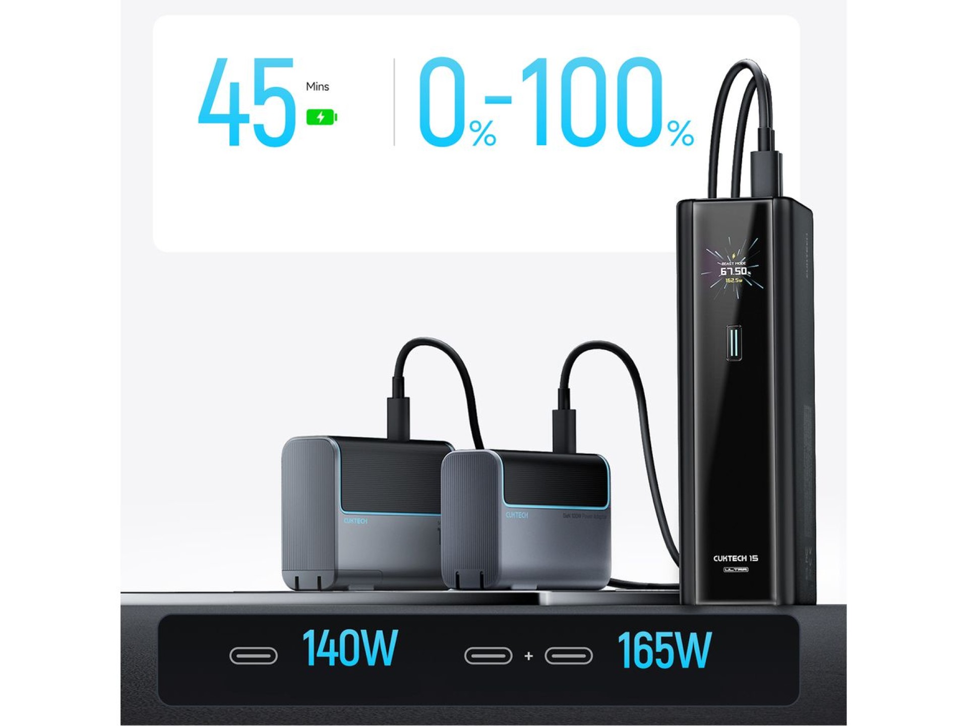 Batería externa Cuktech PB200U de 210 W y 20000 mAh con 2 puertos USB-C + USB-A, pantalla TFT y cabl