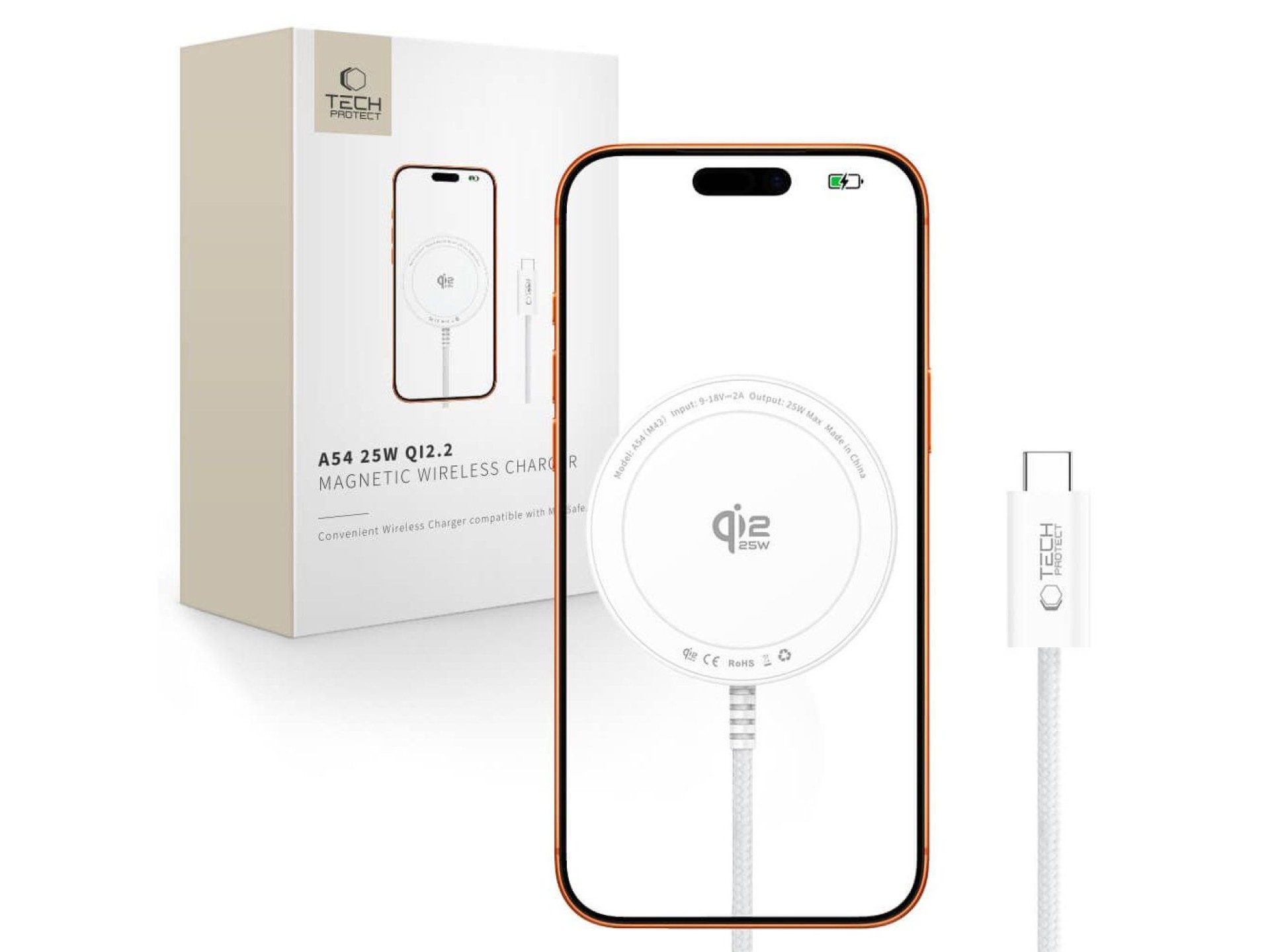 Cargador inalámbrico Tech-Protect A54 MagSafe de 25 W QI2.2 - Blanco