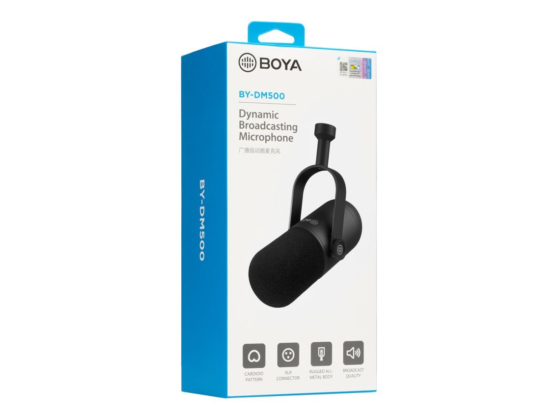 Microfone dinâmico cardioide XLR BOYA BY-DM500 para podcasts - Preto