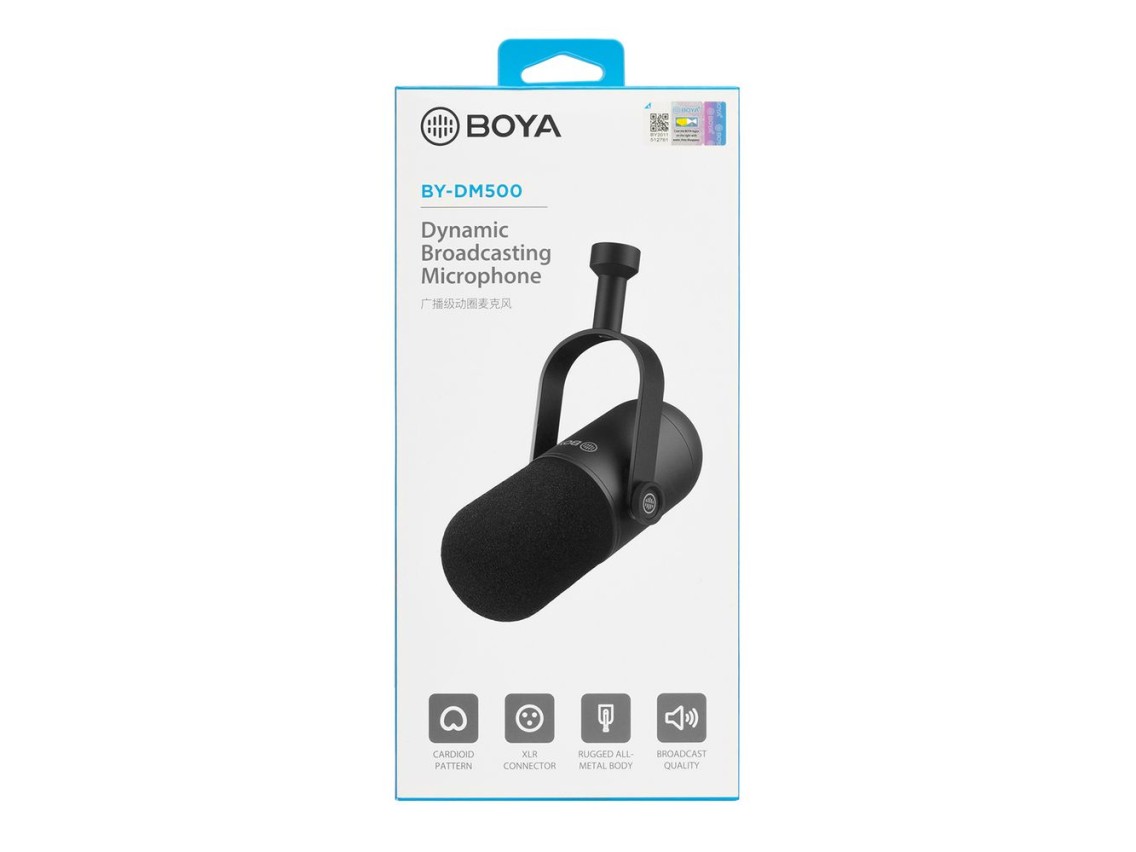 Microfone dinâmico cardioide XLR BOYA BY-DM500 para podcasts - Preto